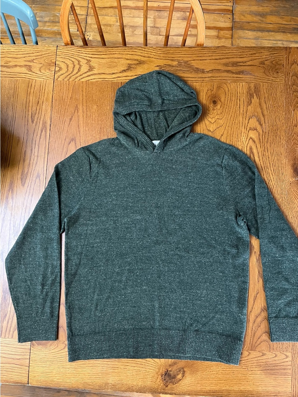 Heavyweight Men's cotton/poly Hooded Knit Pullover Sweater - Dark Green